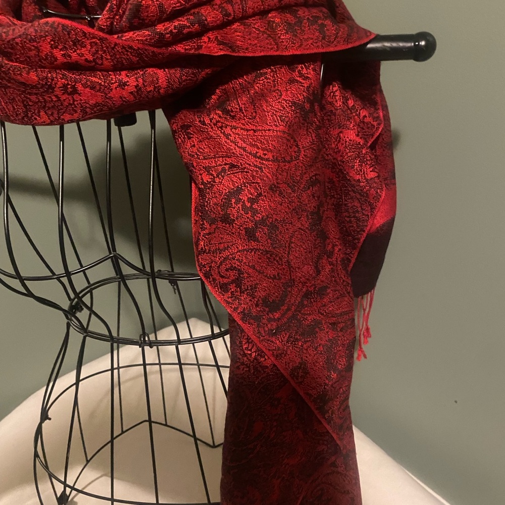 Red cashmere/silk scarf/wrap lg
